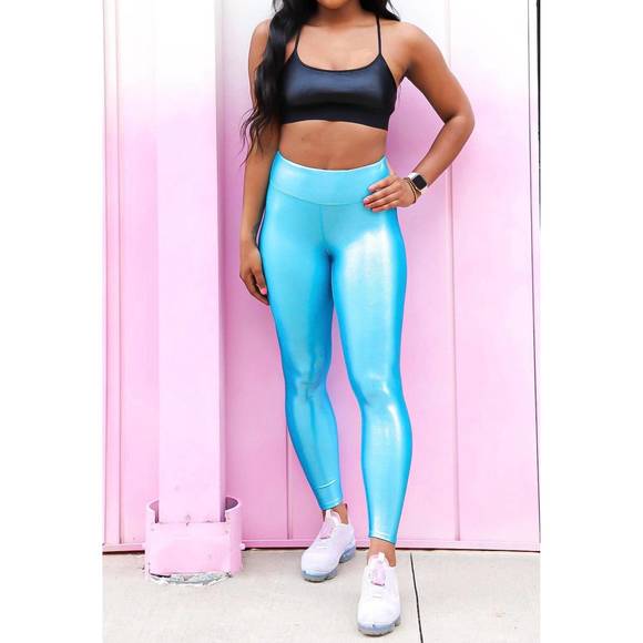 HEROINE SPORT Pants - Heroine Sport Shiny Blue Leggings